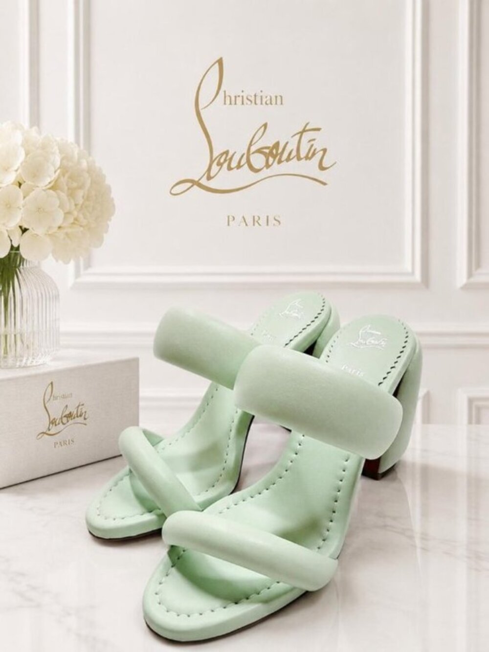 Authentic Christian Louboutin Just Nothing Mint Green Leather Heeled Sandals